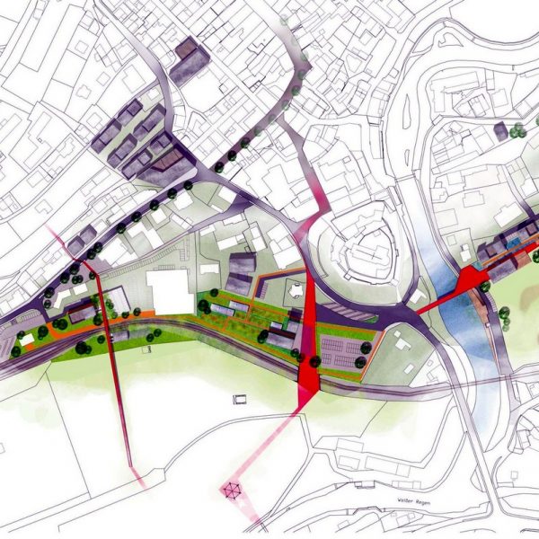 Plan centre ville Bad Kötzting connexion Kurpark passerelle pont passage Stadt par Rethink