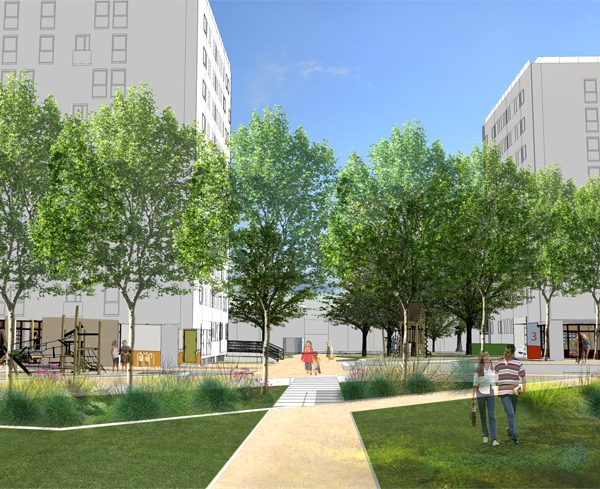 Requalification quartier La Hêtraie Limeil-Brévannes espaces ouverts déplacements doux Rethink