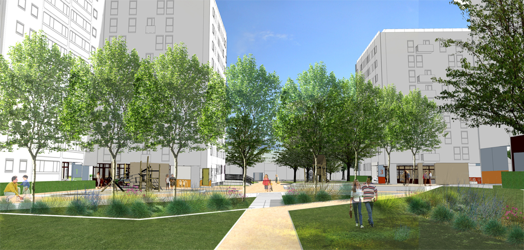 Requalification quartier La Hêtraie Limeil-Brévannes espaces ouverts déplacements doux Rethink