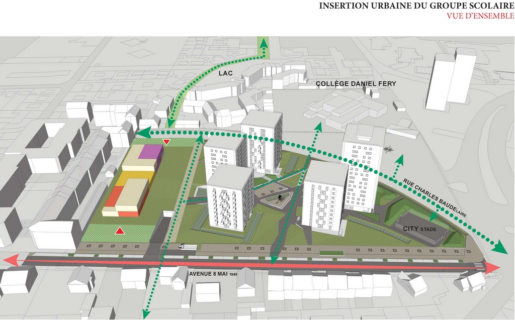 Plan masse école quartier Hêtraie Limeil-Brévannes 94450 Paris Habitat polarité sportive par Rethink