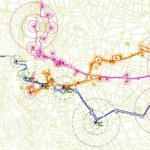 Cartographie trois itinéraires urbains espaces publics Madrid centre historique concours par Rethink