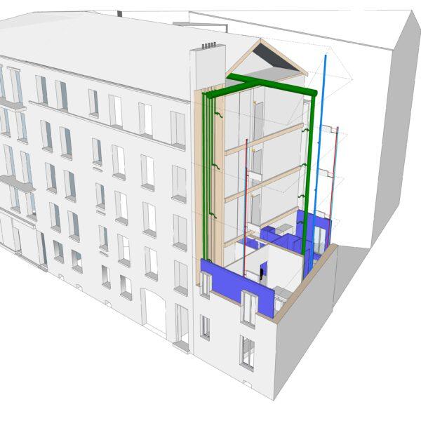 Modélisation 3D réseaux techniques immeuble 83 rue Étienne Dolet Cachan diagnostic logements par Rethink