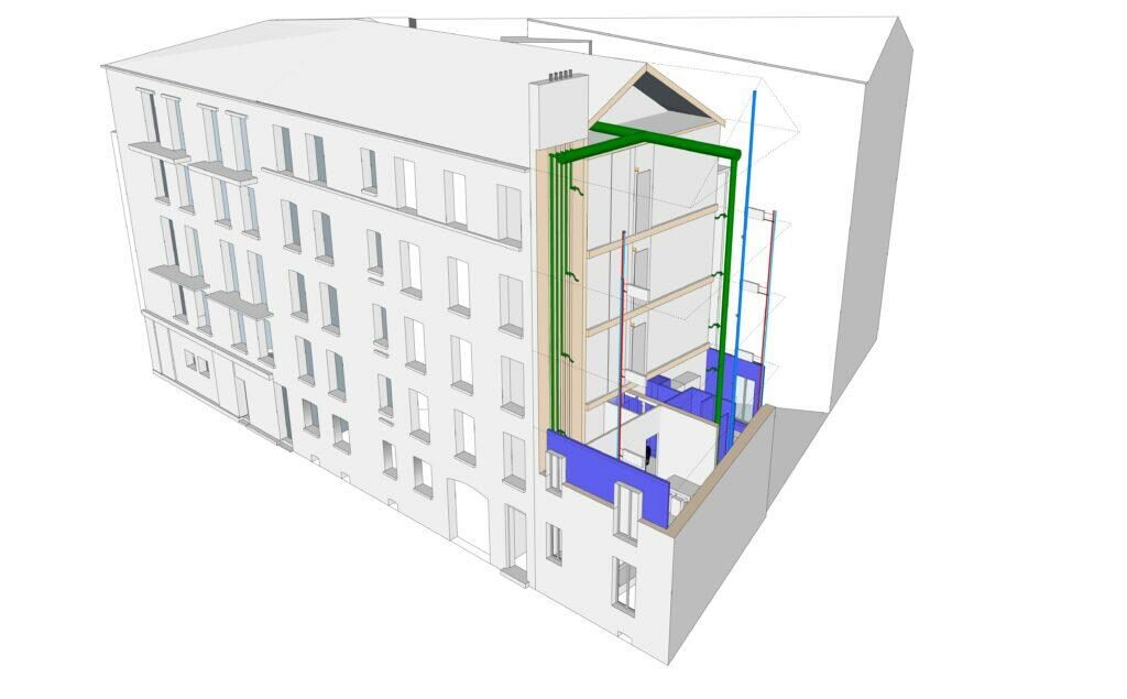 Modélisation 3D réseaux techniques immeuble 83 rue Étienne Dolet Cachan diagnostic logements par Rethink
