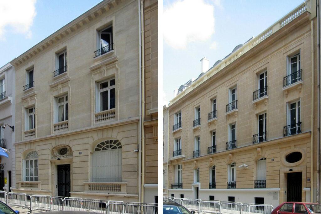 Façade en pierre de taille ravalée, immeuble ambassade d'Allemagne, 24 rue Marbeau, Paris 16e, par Rethink