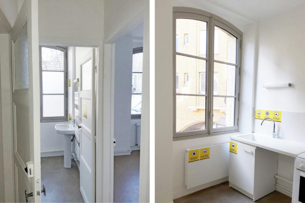 Salle d'eau et cuisine rénovées, logement réhabilité, rue des Carmes, Paris 5e, par Rethink