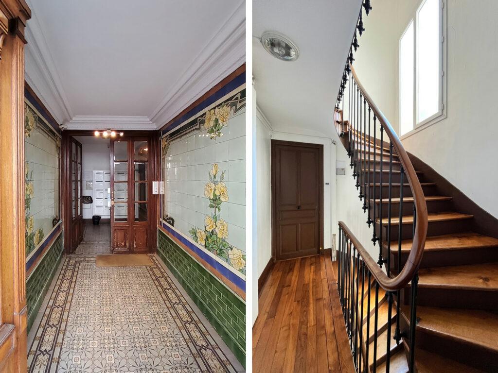 Hall d'entrée carrelage Art nouveau et cage d'escalier, parties communes existantes, 92 rue Mont-Cenis, Paris, par Rethink